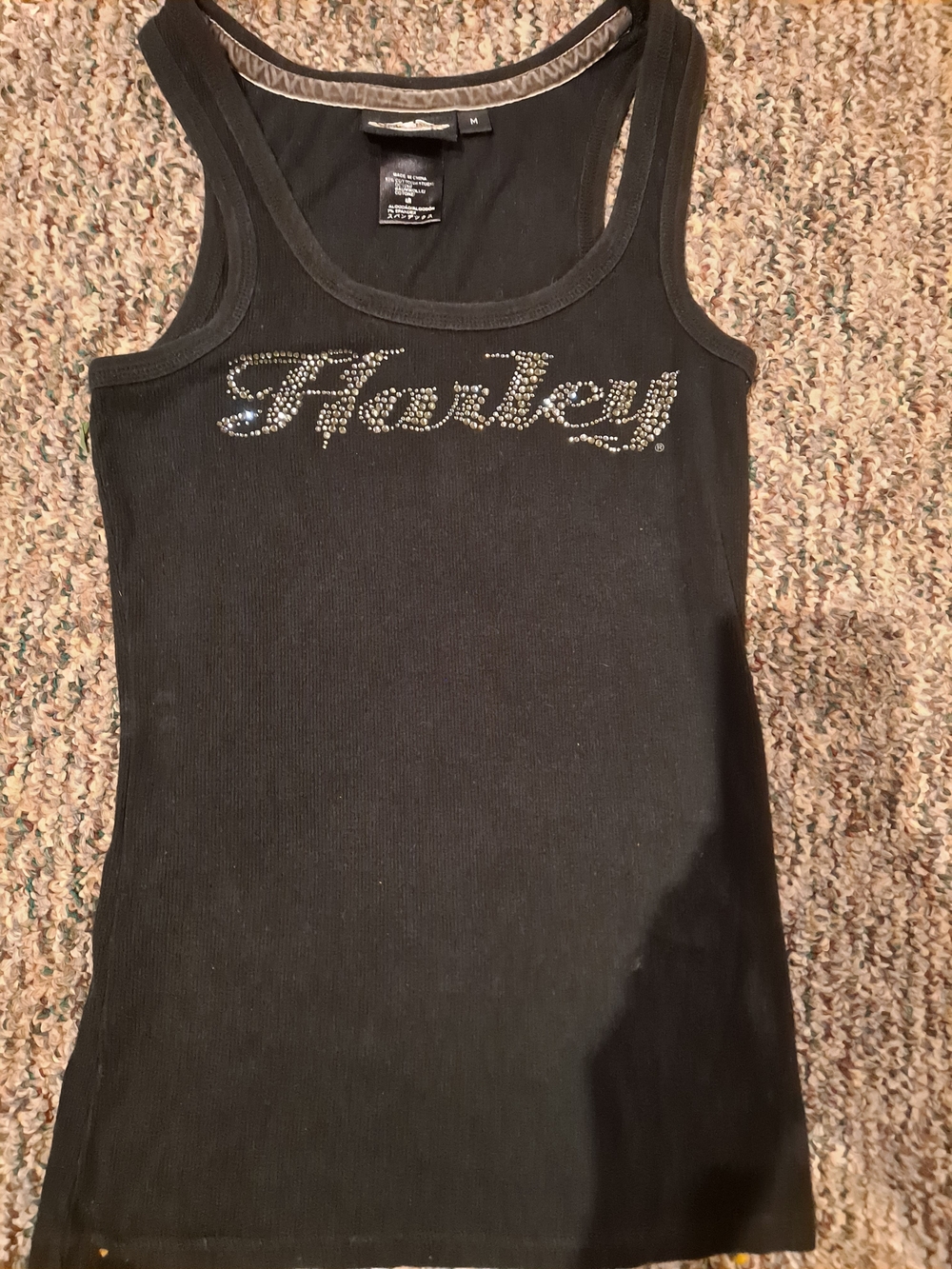 Harley Davidson Womens Black Rhinestone Logo Tank Top